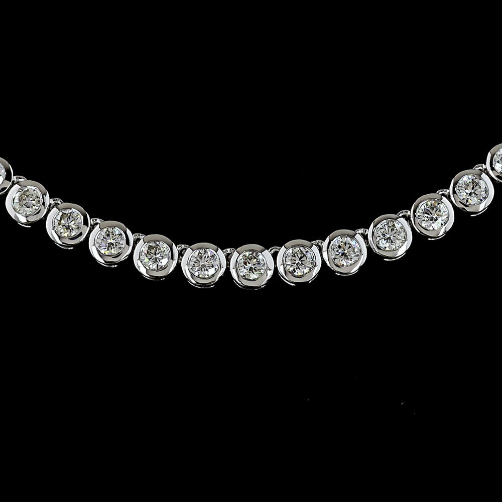 14K White Gold 115-Stone Tennis Necklace with Bezel-Set Round Lab Diamonds - 6.78 Carats Total Diamond Weight - Covaloro Fine Jewelry