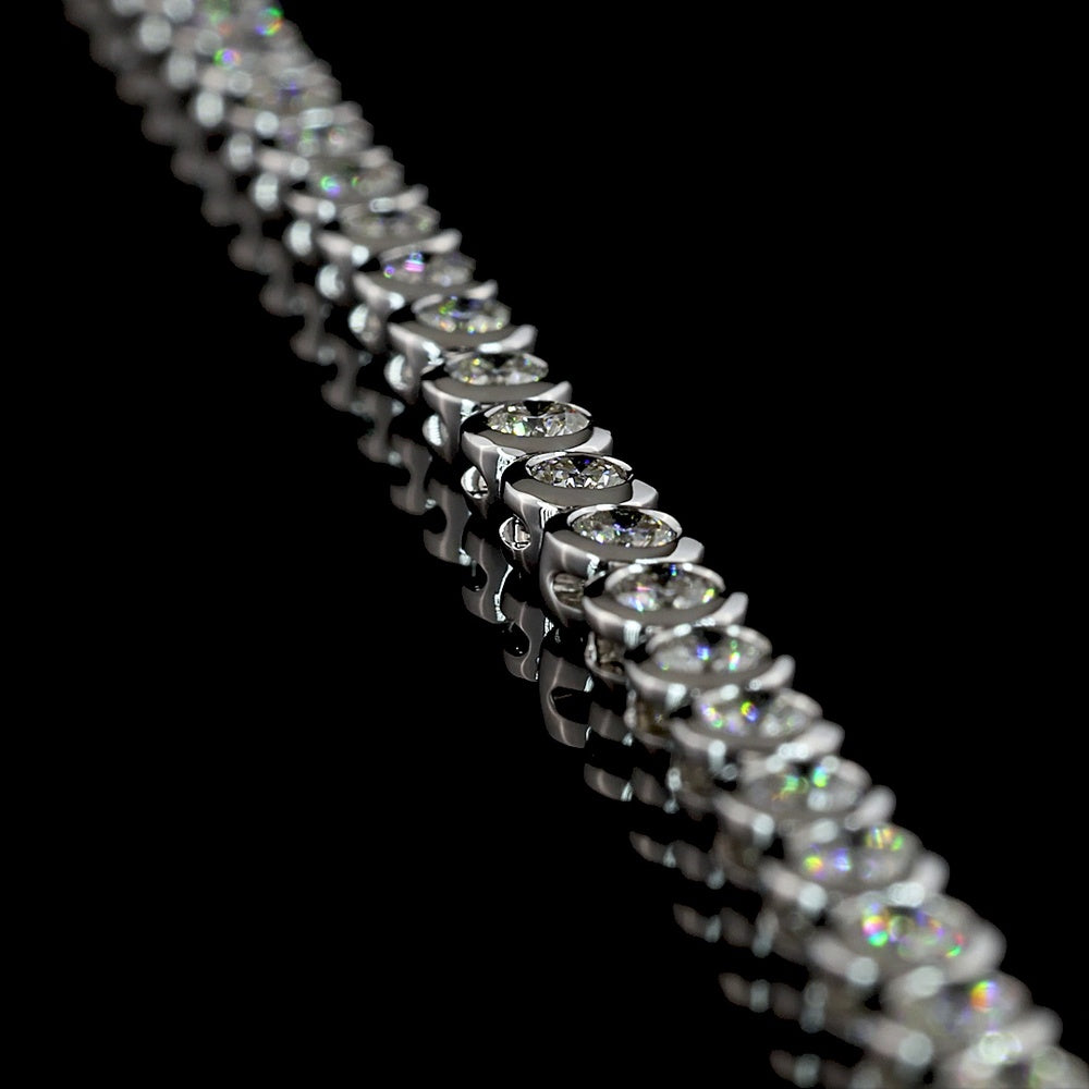 14K White Gold 115-Stone Tennis Necklace with Bezel-Set Round Lab Diamonds - 6.78 Carats Total Diamond Weight - Covaloro Fine Jewelry