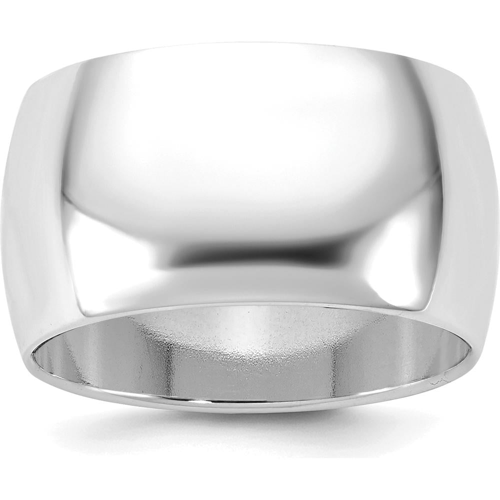 14K White Gold 11mm Half Round Polished Wedding Band - Solid Domed Profile by Luciano & Cie