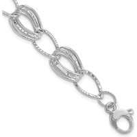 14K White Gold 11mm Hollow Fancy Link Bracelet with Rhodium Plating - 7.5" Plus 1" Extender by 0