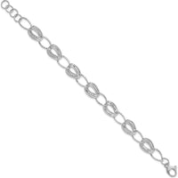 14K White Gold 11mm Hollow Fancy Link Bracelet with Rhodium Plating - 7.5" Plus 1" Extender by 0