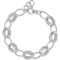 14K White Gold 11mm Hollow Fancy Link Bracelet with Rhodium Plating - 7.5" Plus 1" Extender by 0