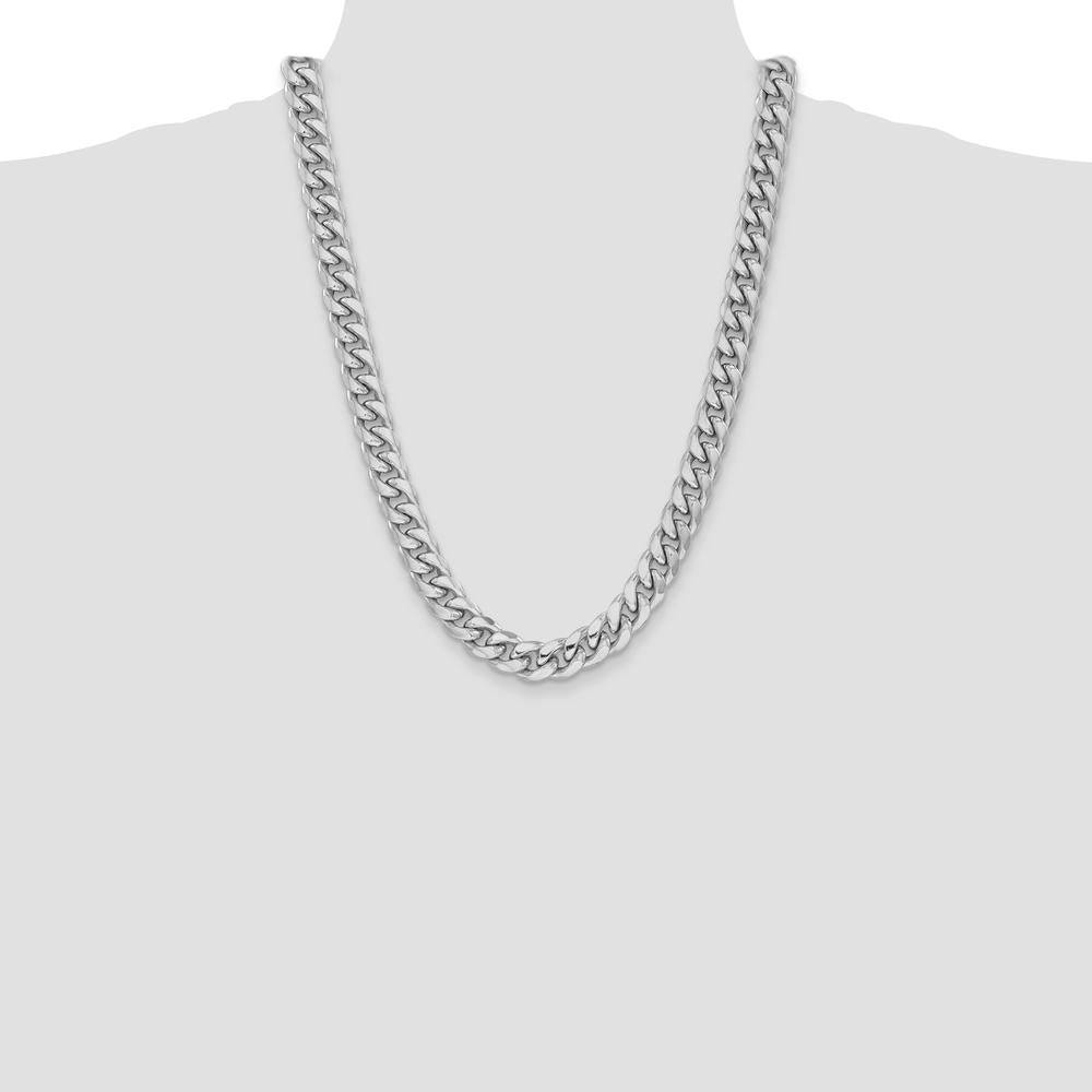 14K White Gold 11mm Semi-Solid Miami Cuban Chain - 24 Inches by Oro Pregiato
