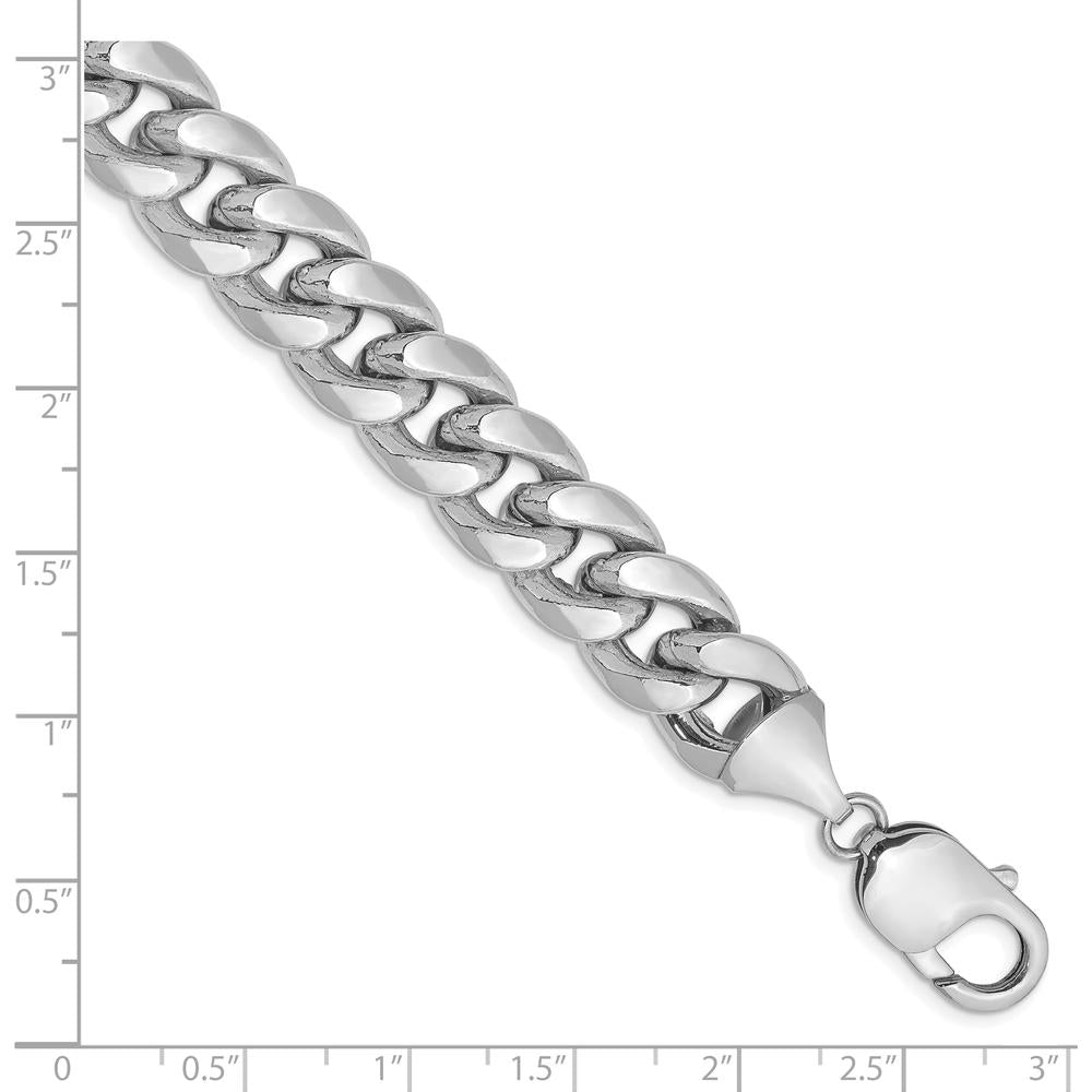 14K White Gold 11mm Semi-Solid Miami Cuban Chain Anklet - Polished Finish by Oro Pregiato