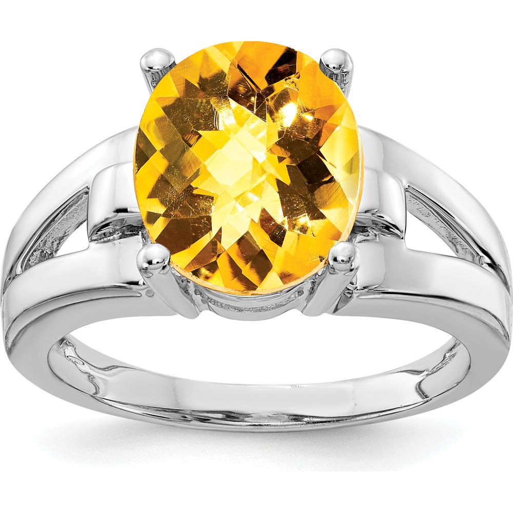 14K White Gold 11x9mm Oval Checkerboard Cut Citrine Ring - 3.45 Carat Natural Gemstone by Monteluci Fine Jewelry