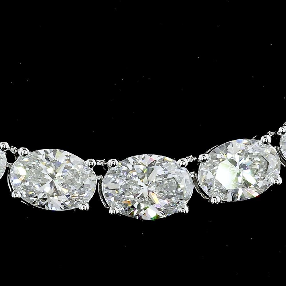 14K White Gold 12.56 Carat Riviera Necklace with East-West Set Oval Lab Diamonds in E-F Color and VS1 Clarity - Covaloro Fine Jewelry