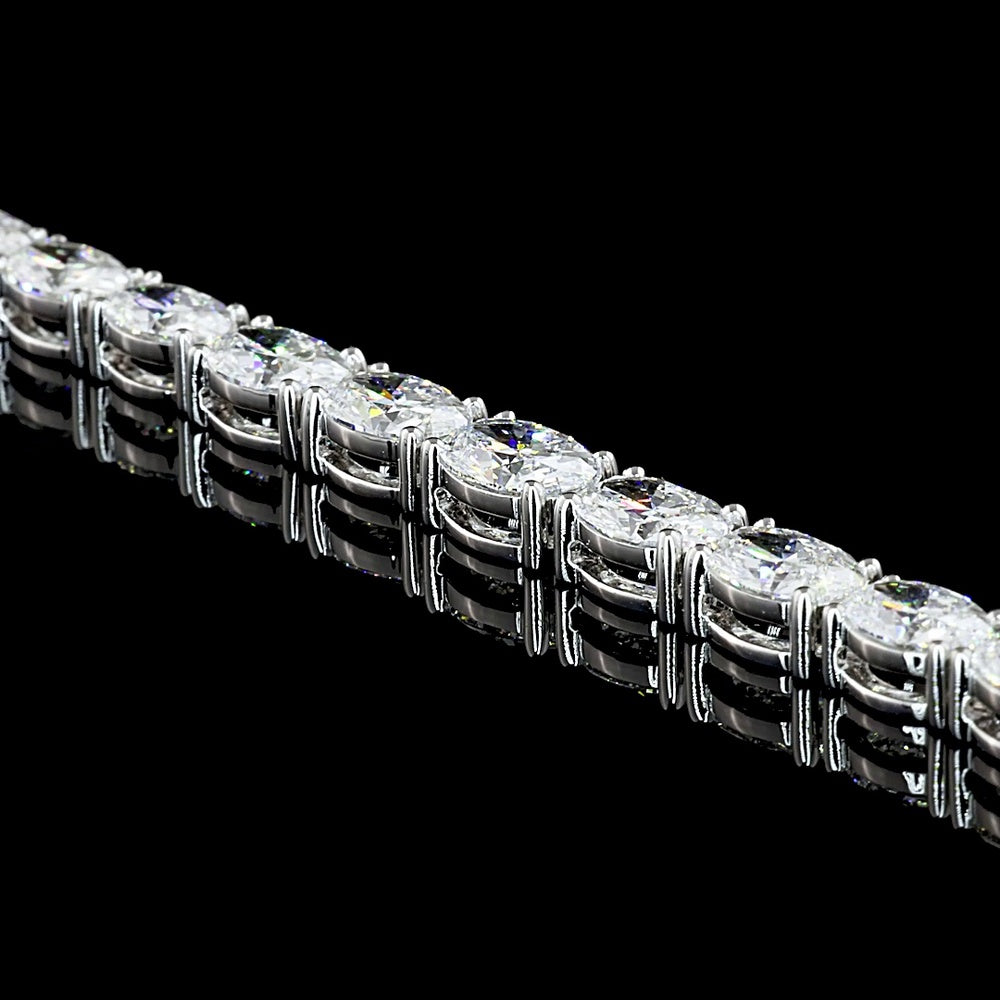 14K White Gold 12.56 Carat Riviera Necklace with East-West Set Oval Lab Diamonds in E-F Color and VS1 Clarity - Covaloro Fine Jewelry