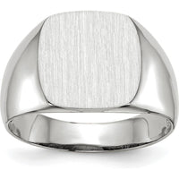 14K White Gold 12.5mm Open Back Signet Ring with Satin Finish and Tapered Band by 0