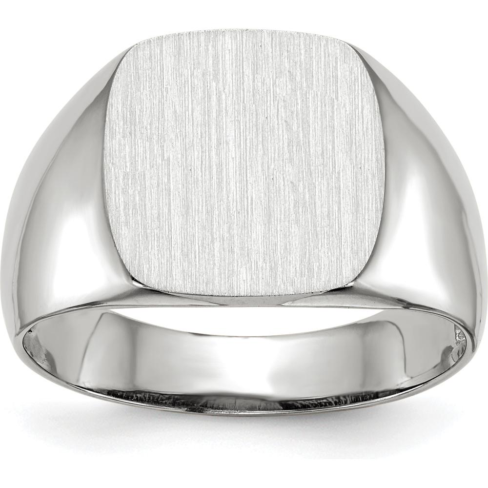14K White Gold 12.5mm Open Back Signet Ring with Satin Finish and Tapered Band by 0