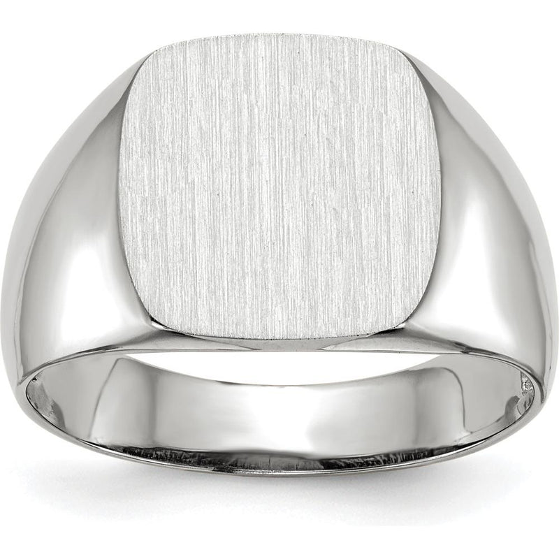 14K White Gold 12.5mm Open Back Signet Ring with Satin Finish and Tapered Band by 0