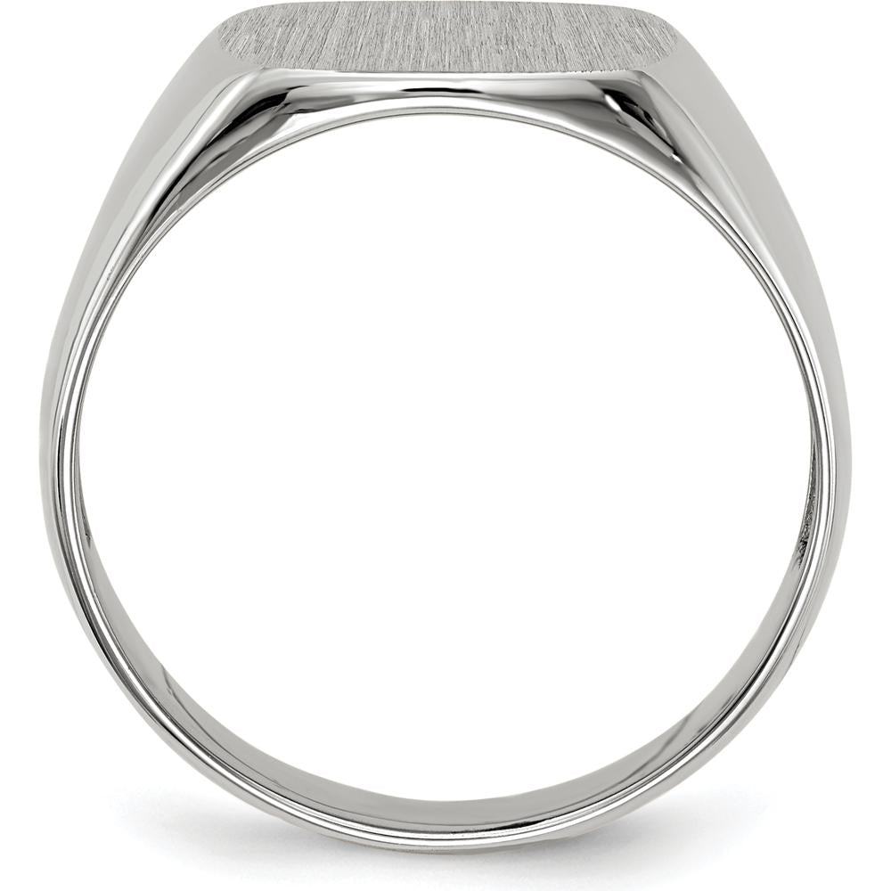 14K White Gold 12.5mm Open Back Signet Ring with Satin Finish and Tapered Band by 0