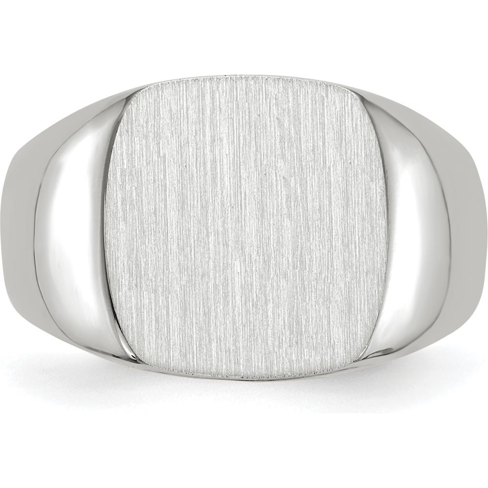 14K White Gold 12.5mm Open Back Signet Ring with Satin Finish and Tapered Band by 0