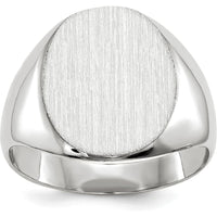 14K White Gold 12.5x13.5mm Closed Back Signet Ring with Satin Finish by 0
