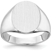 14K White Gold 12.5x15mm Polished & Brushed Signet Ring for Men - Engravable, Sizable, Rhodium-Plated by 0