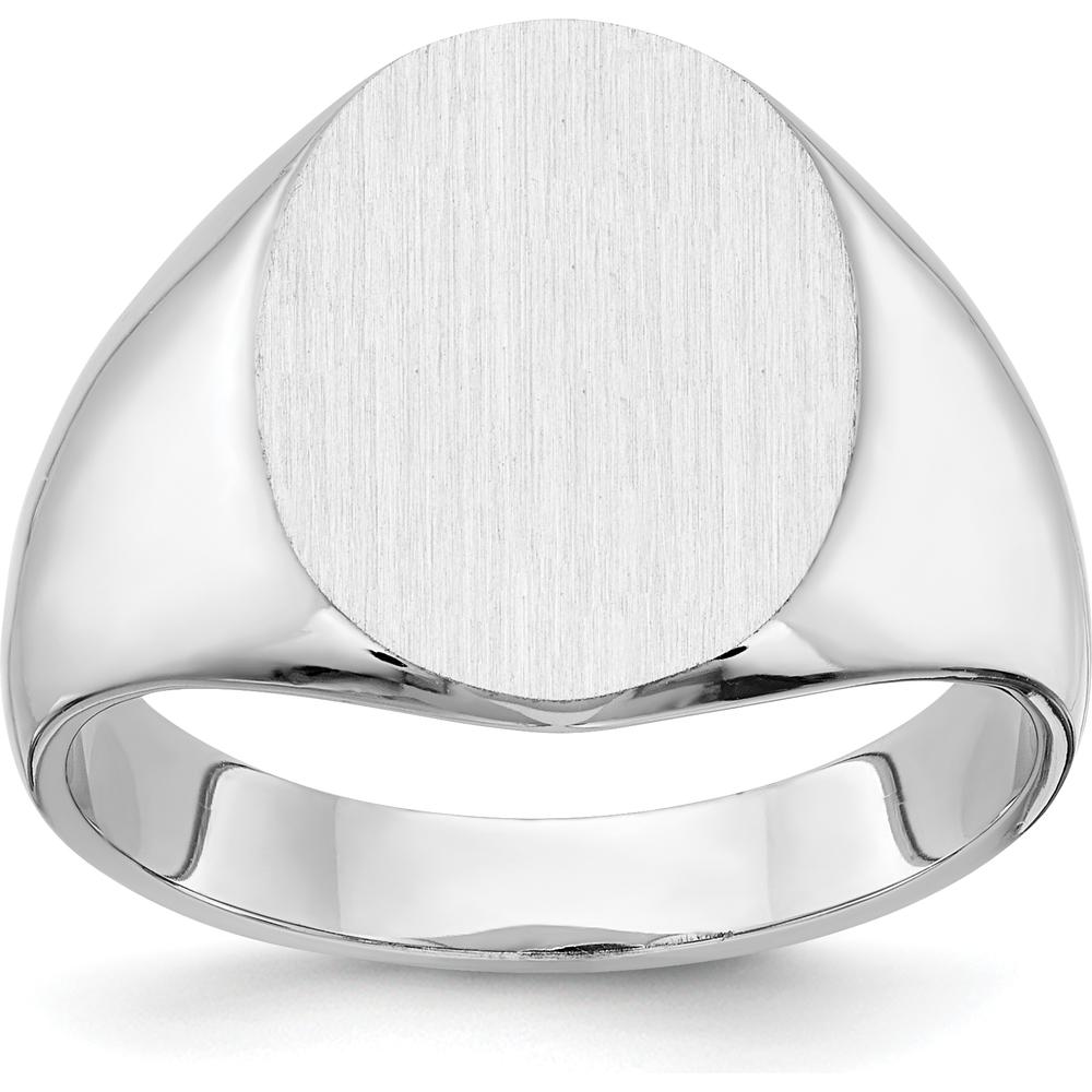 14K White Gold 12.5x15mm Polished & Brushed Signet Ring for Men - Engravable, Sizable, Rhodium-Plated by 0