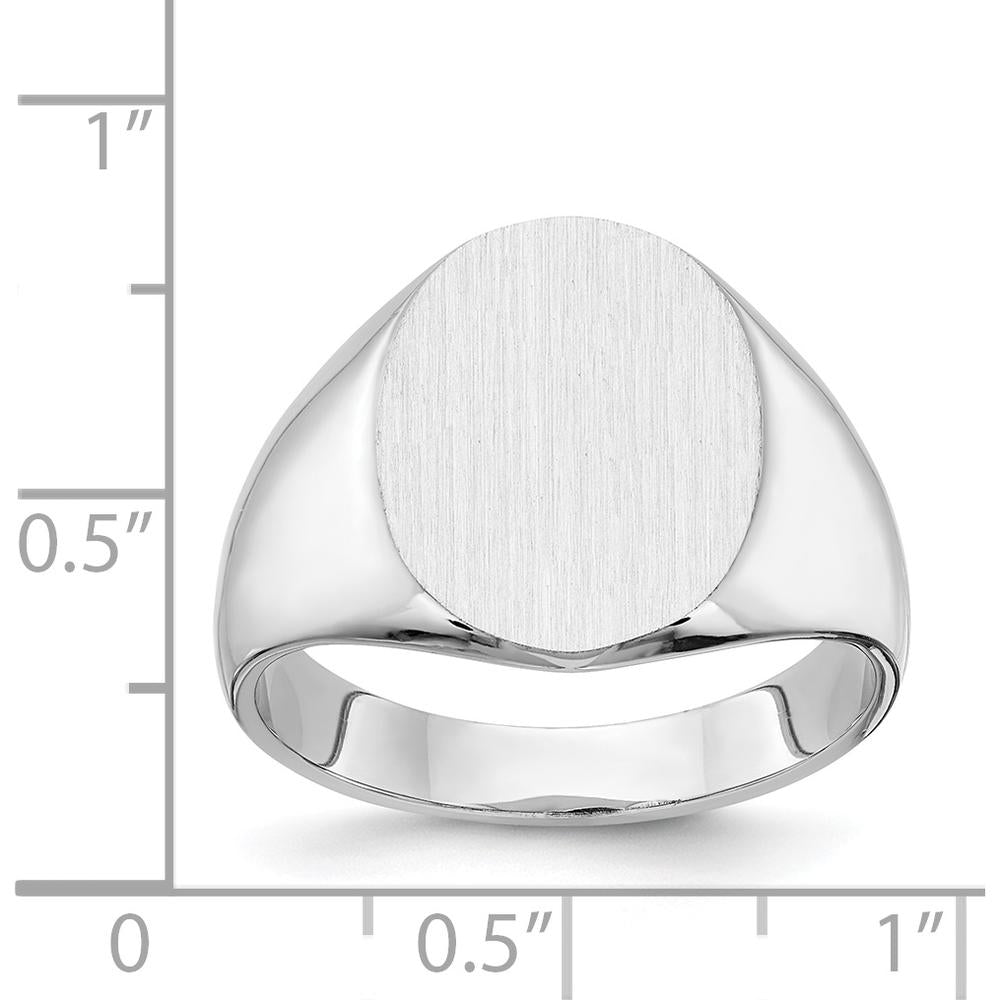14K White Gold 12.5x15mm Polished & Brushed Signet Ring for Men - Engravable, Sizable, Rhodium-Plated by 0