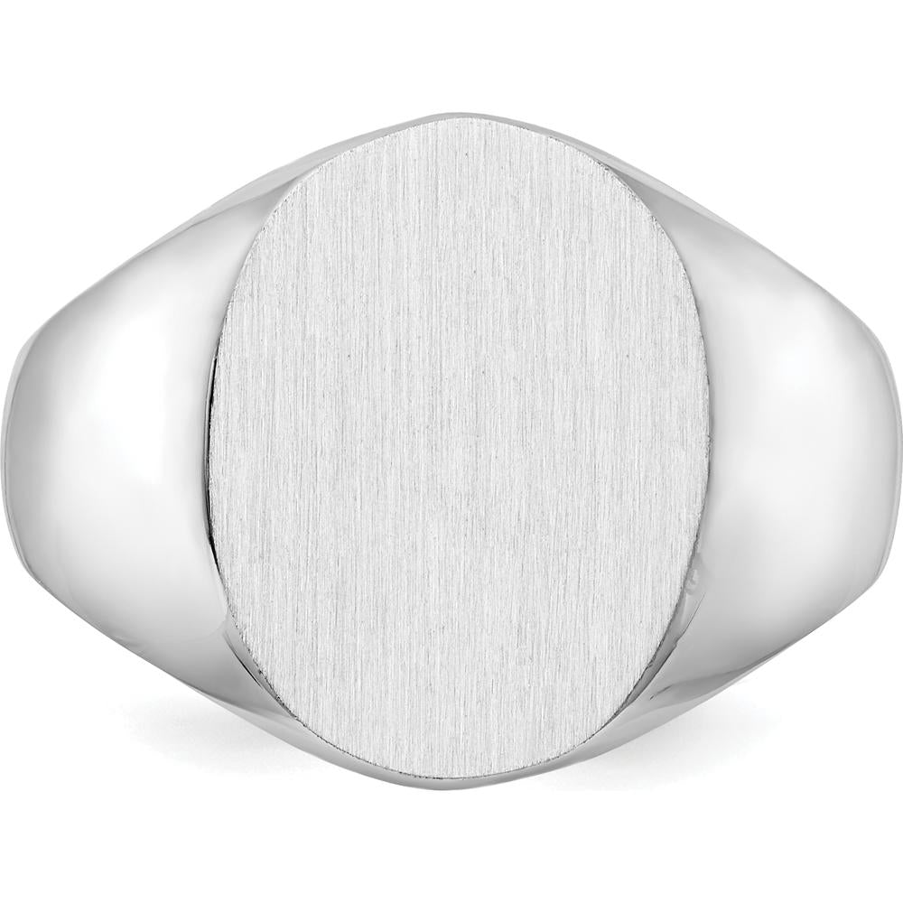 14K White Gold 12.5x15mm Polished & Brushed Signet Ring for Men - Engravable, Sizable, Rhodium-Plated by 0