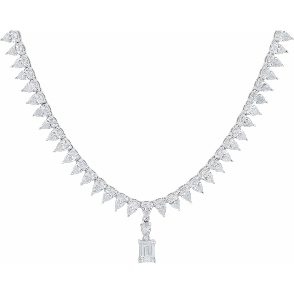 14K White Gold 12 Carat Lab-Grown Diamond Tennis Necklace with Emerald-Cut Pendant
