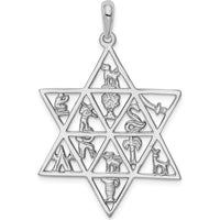 14K White Gold 12 Tribes Star of David Pendant - Rhodium-Plated 45mm Length by Oro Pregiato