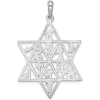 14K White Gold 12 Tribes Star of David Pendant - Rhodium-Plated 45mm Length by Oro Pregiato