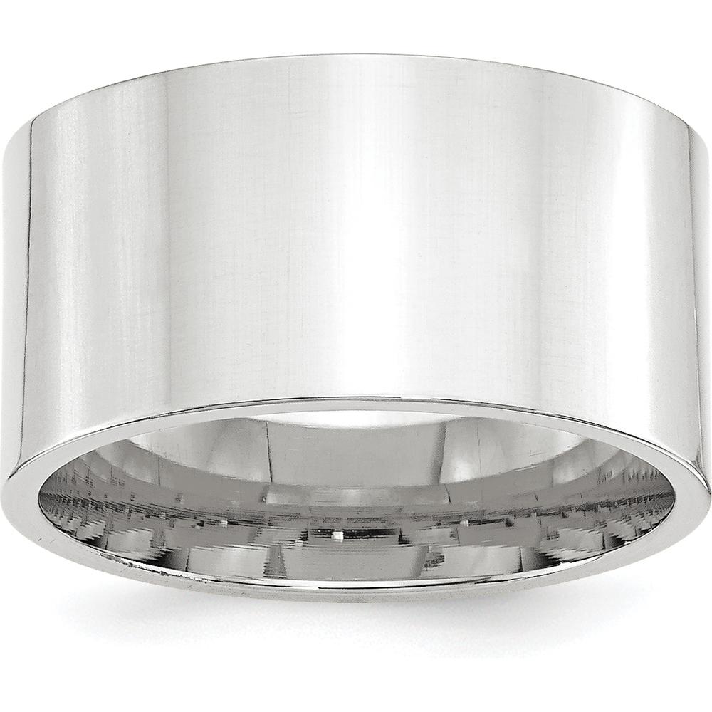 14K White Gold 12mm Flat Comfort Fit Wedding Band with Polished Finish and Rhodium Plating by Luciano & Cie