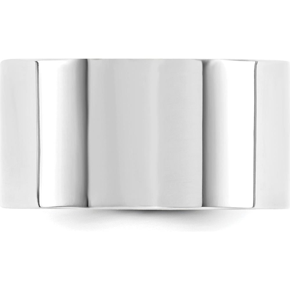 14K White Gold 12mm Flat Comfort Fit Wedding Band with Polished Finish and Rhodium Plating by Luciano & Cie