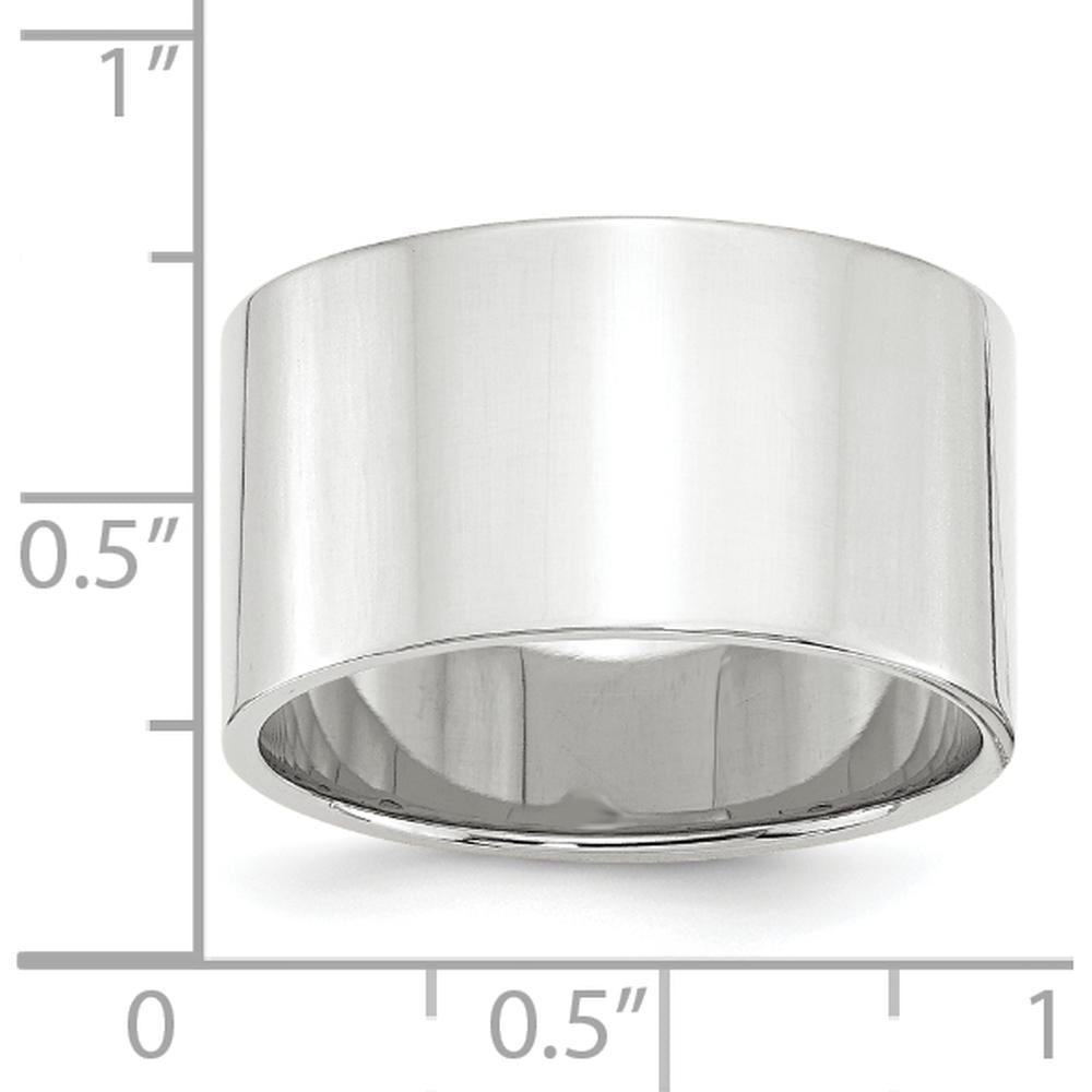 14K White Gold 12mm Flat Wedding Band with Polished Finish - Lightweight, Size 9.5 by Luciano & Cie