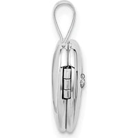 14K White Gold 12mm Heart Locket with 0.01 Carat Round Diamond - Engravable and Polished Finish by Monteluci Fine Jewelry