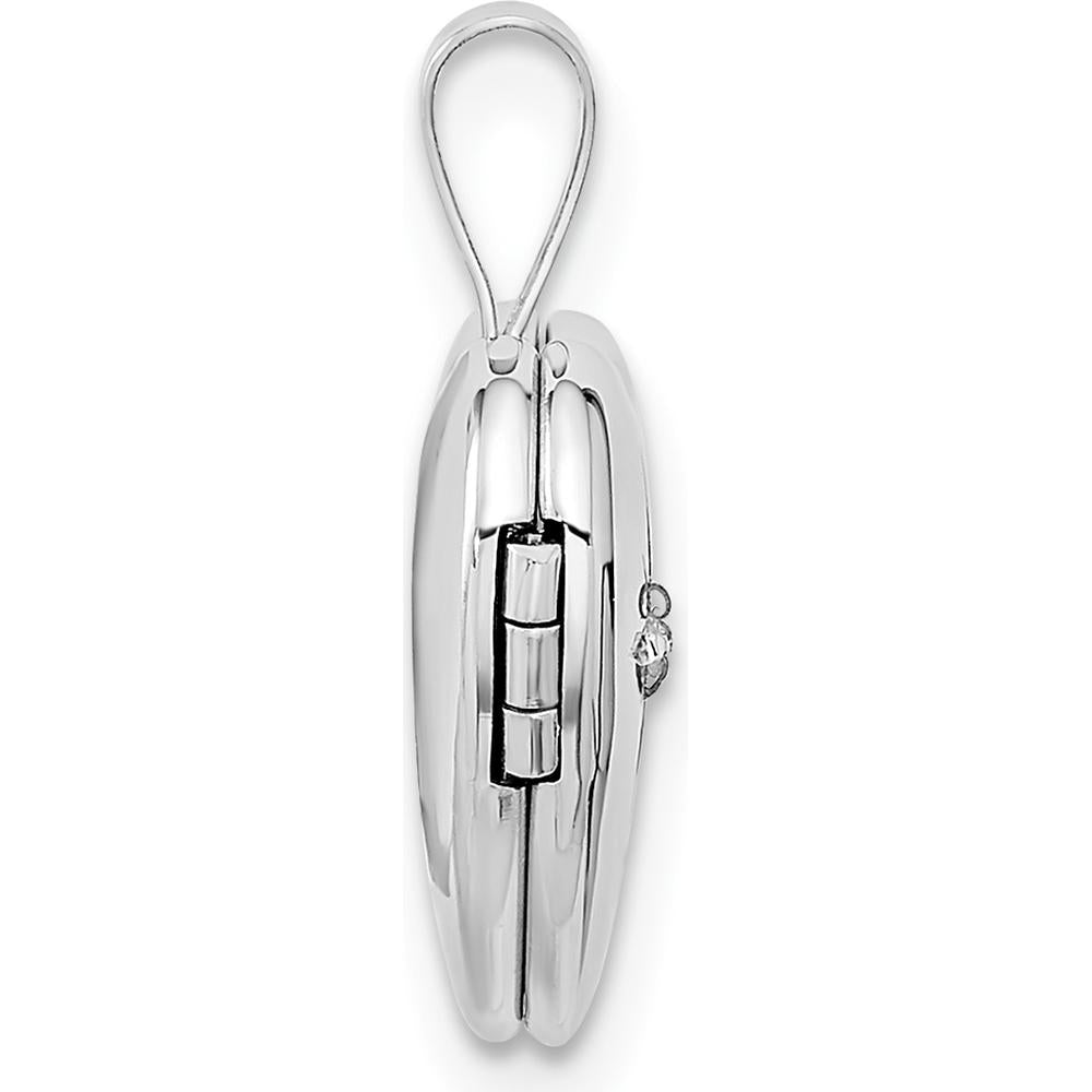 14K White Gold 12mm Heart Locket with 0.01 Carat Round Diamond - Engravable and Polished Finish by Monteluci Fine Jewelry