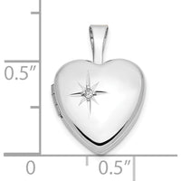 14K White Gold 12mm Heart Locket with 0.01 Carat Round Diamond - Engravable and Polished Finish by Monteluci Fine Jewelry