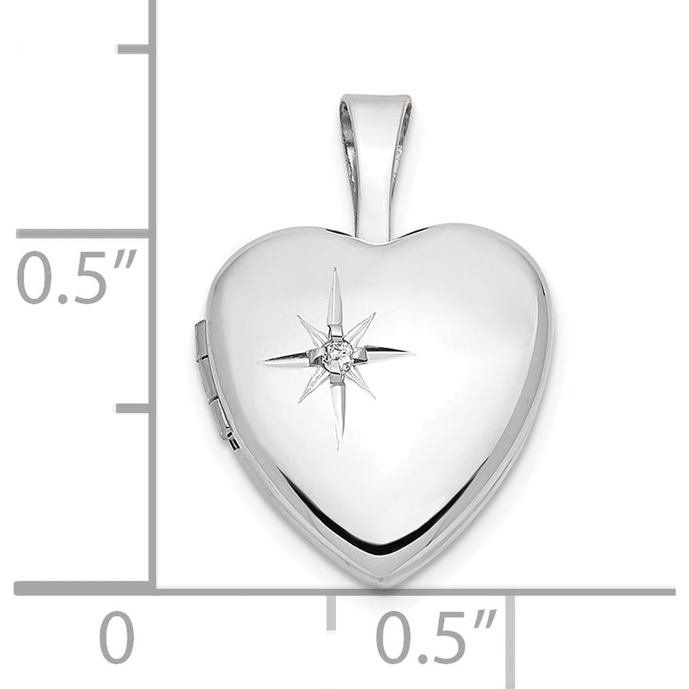 14K White Gold 12mm Heart Locket with 0.01 Carat Round Diamond - Engravable and Polished Finish by Monteluci Fine Jewelry