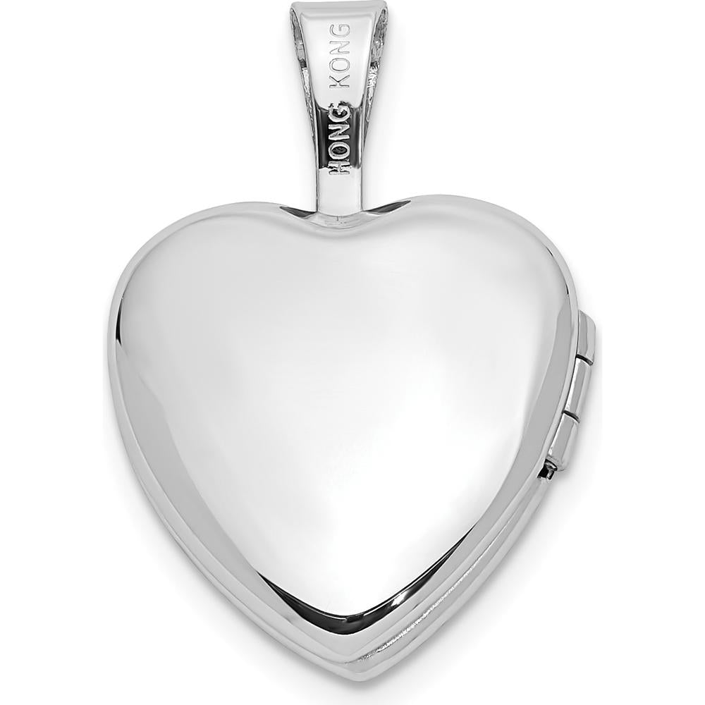 14K White Gold 12mm Heart Locket with 0.01 Carat Round Diamond - Engravable and Polished Finish by Monteluci Fine Jewelry