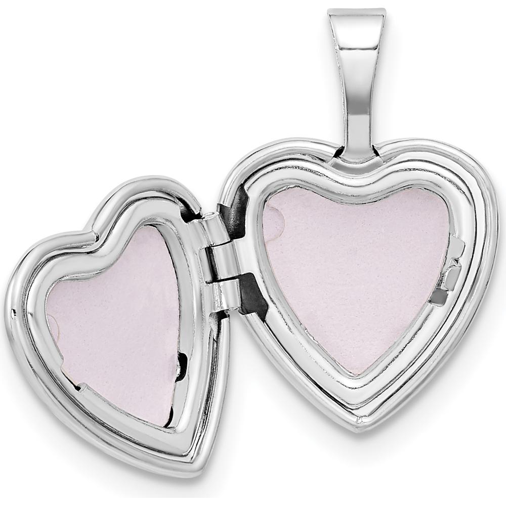 14K White Gold 12mm Heart Locket with 0.01 Carat Round Diamond - Engravable and Polished Finish by Monteluci Fine Jewelry