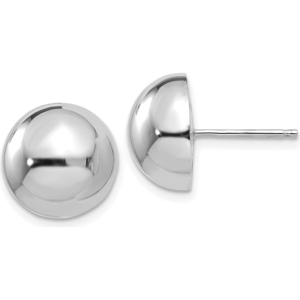 14K White Gold 12mm Polished Half Ball Button Earrings - Rhodium-Plated Finish by Oro Pregiato