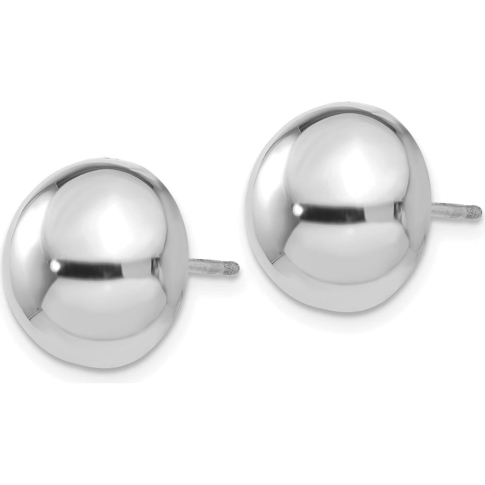 14K White Gold 12mm Polished Half Ball Button Earrings - Rhodium-Plated Finish by Oro Pregiato