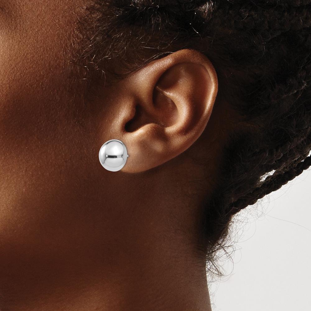 14K White Gold 12mm Polished Half Ball Button Earrings - Rhodium-Plated Finish by Oro Pregiato