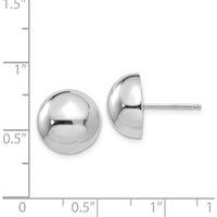 14K White Gold 12mm Polished Half Ball Button Earrings - Rhodium-Plated Finish by Oro Pregiato