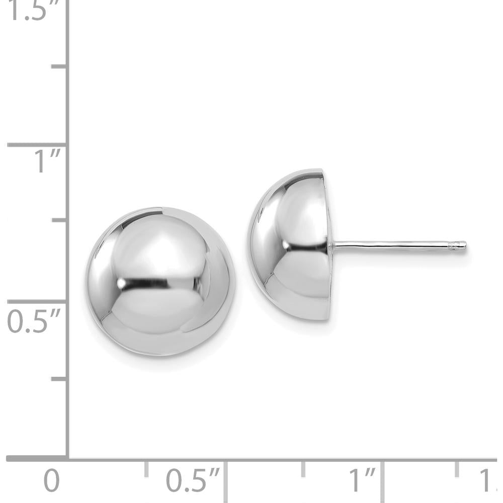 14K White Gold 12mm Polished Half Ball Button Earrings - Rhodium-Plated Finish by Oro Pregiato