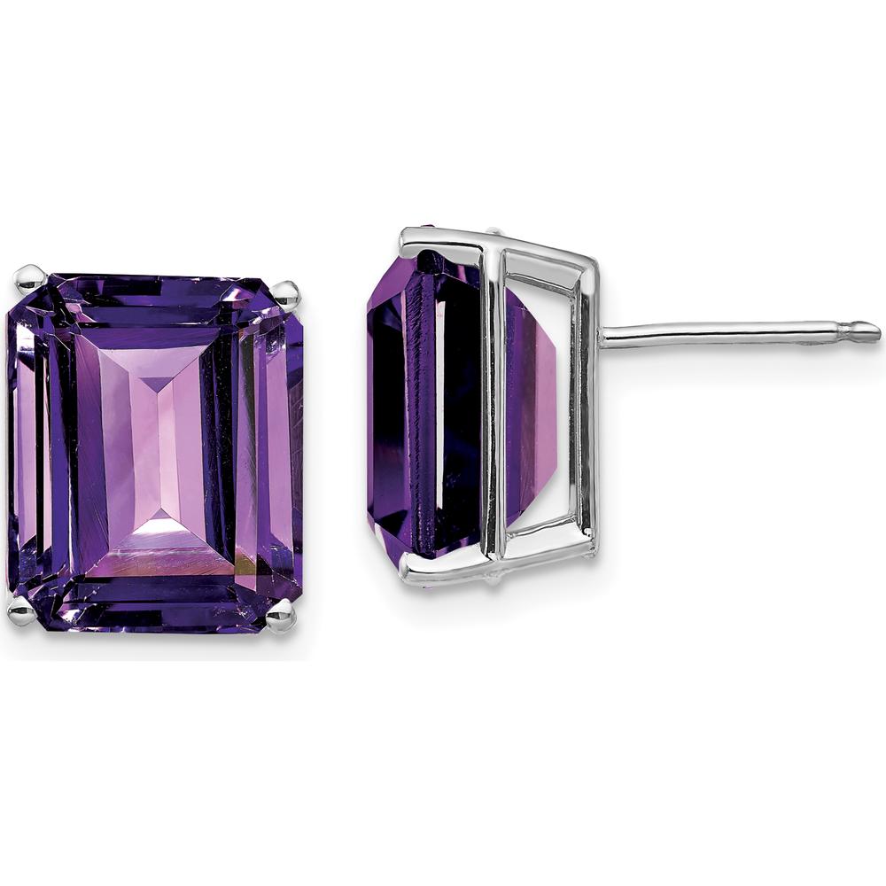 14K White Gold 12x10mm Emerald Cut Amethyst Stud Earrings - 5.1 Carat Total Amethyst Weight by Monteluci Fine Jewelry