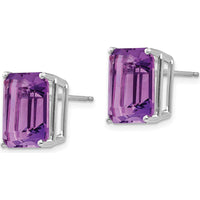 14K White Gold 12x10mm Emerald Cut Amethyst Stud Earrings - 5.1 Carat Total Amethyst Weight by Monteluci Fine Jewelry