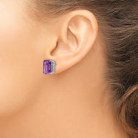14K White Gold 12x10mm Emerald Cut Amethyst Stud Earrings - 5.1 Carat Total Amethyst Weight by Monteluci Fine Jewelry