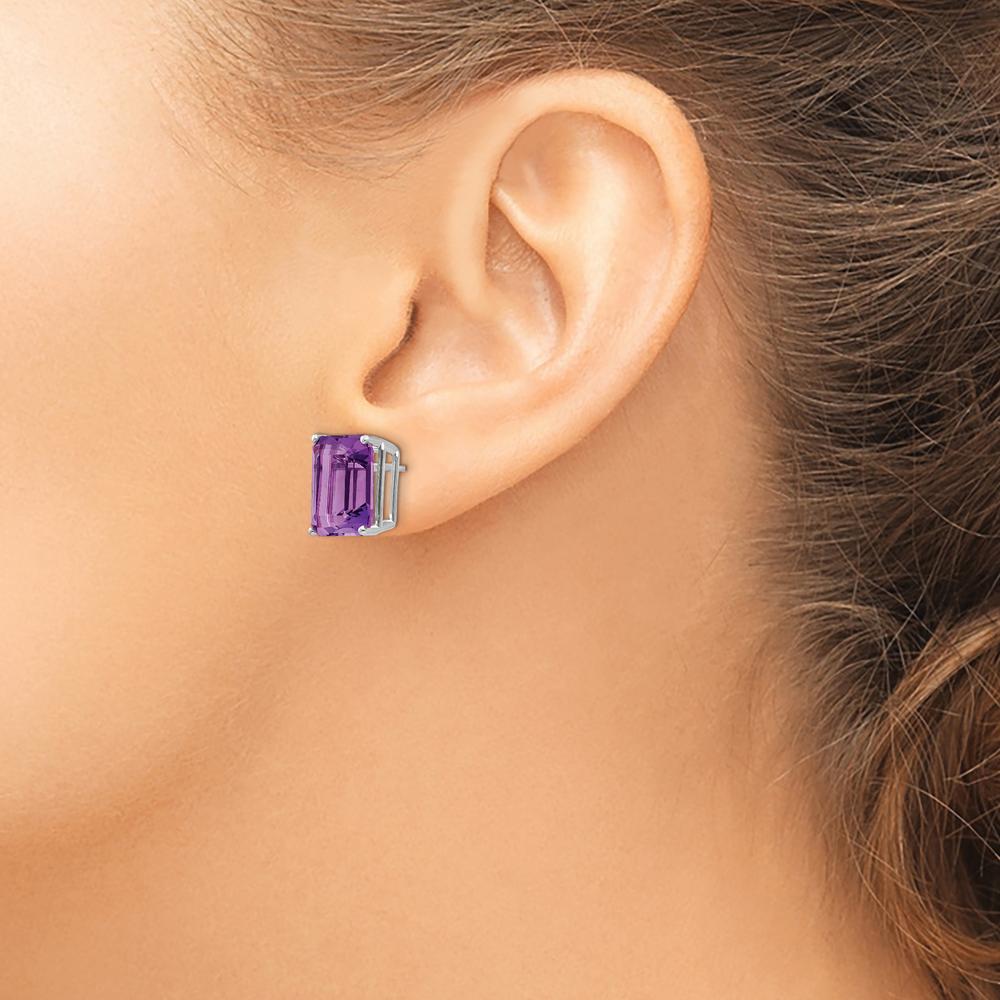 14K White Gold 12x10mm Emerald Cut Amethyst Stud Earrings - 5.1 Carat Total Amethyst Weight by Monteluci Fine Jewelry