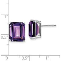 14K White Gold 12x10mm Emerald Cut Amethyst Stud Earrings - 5.1 Carat Total Amethyst Weight by Monteluci Fine Jewelry