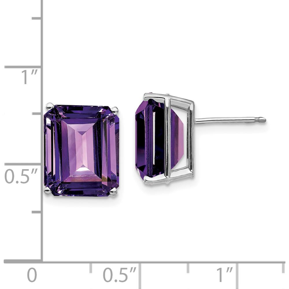 14K White Gold 12x10mm Emerald Cut Amethyst Stud Earrings - 5.1 Carat Total Amethyst Weight by Monteluci Fine Jewelry