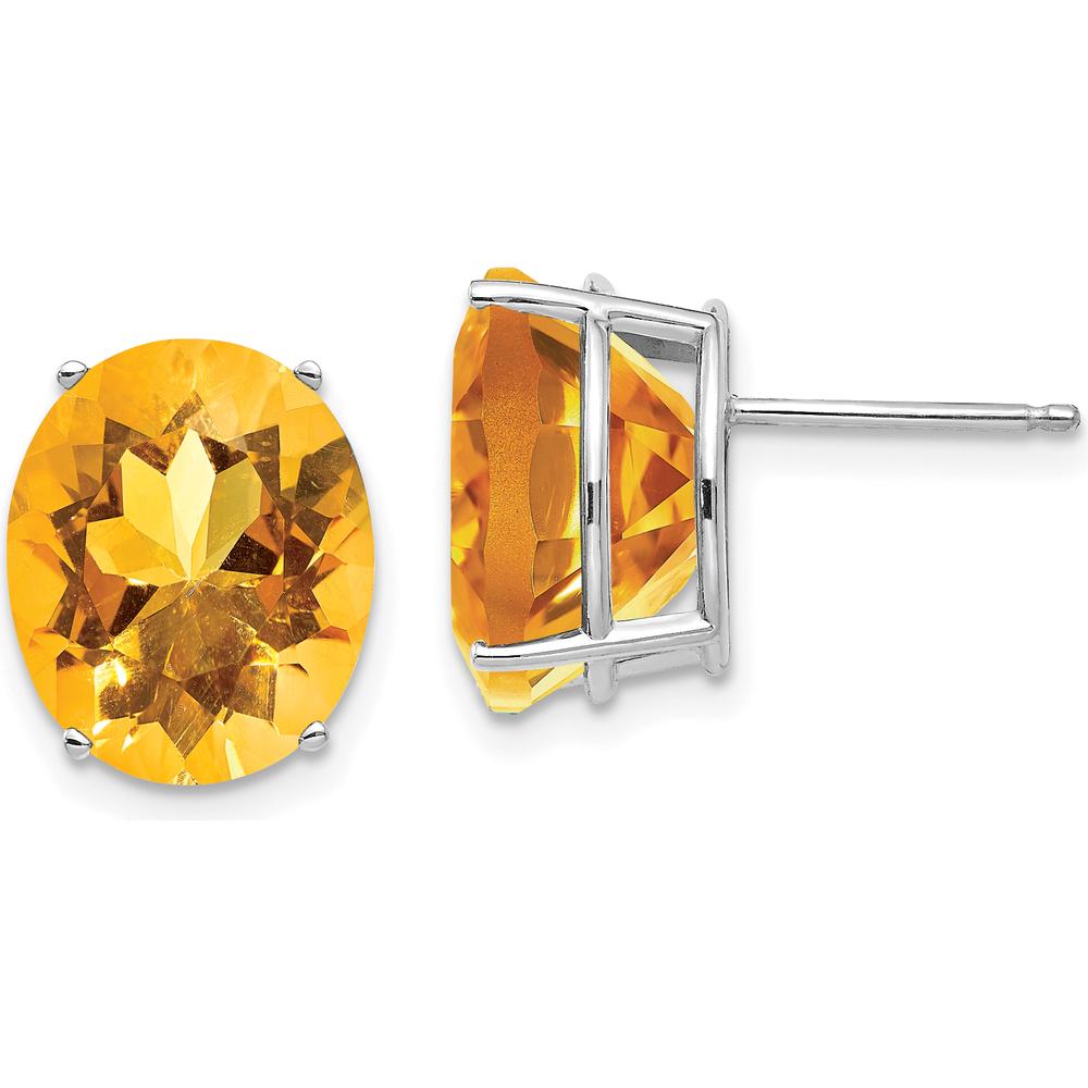 14K White Gold 12x10mm Oval Citrine Stud Earrings - 4.50 Carat Total Citrine Weight by Monteluci Fine Jewelry