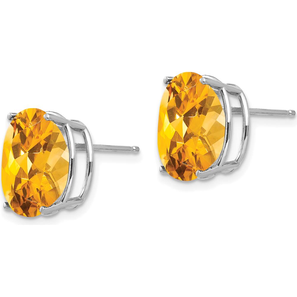 14K White Gold 12x10mm Oval Citrine Stud Earrings - 4.50 Carat Total Citrine Weight by Monteluci Fine Jewelry