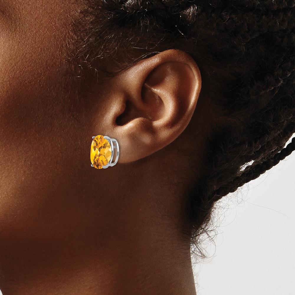 14K White Gold 12x10mm Oval Citrine Stud Earrings - 4.50 Carat Total Citrine Weight by Monteluci Fine Jewelry