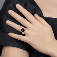 14K White Gold 12x10mm Oval Garnet and Diamond Accent Ring - 4.81 Carat Total Gem Weight by Monteluci Fine Jewelry
