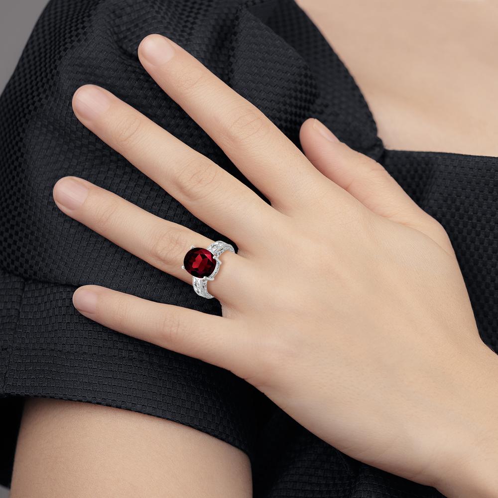 14K White Gold 12x10mm Oval Garnet and Diamond Accent Ring - 4.81 Carat Total Gem Weight by Monteluci Fine Jewelry