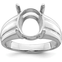 14K White Gold 12x10mm Oval Gemstone Ring Mounting with Polished Rhodium Finish by Monteluci Fine Jewelry